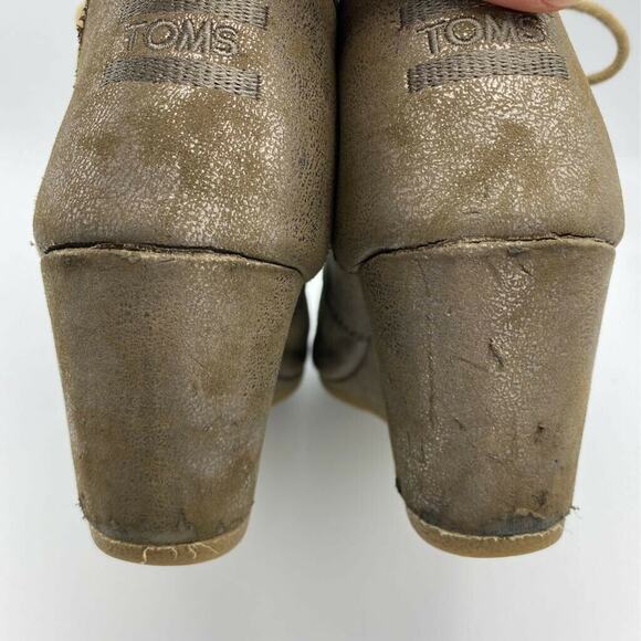 Toms Womens Kala Ankle Boots Booties Taupe Brown Wedge Heels Round Toe Lace Up 7 - Picture 7 of 9